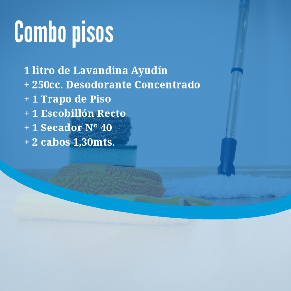 Combo pisos 1L. Lavandina Ayudín + 250cc. Desodorante Concentrado + 1 Trapo de Piso + 1 Escobillón Recto + 1 Secador Nº 40 + 2 cabos 1,30mts.